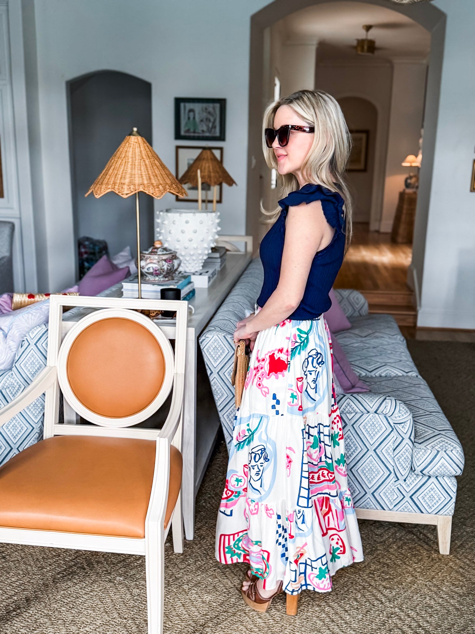 Paris Charm Ruffled Knit Top-Navy