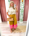 Fairmont Colorblock Skirt-Camel/Hot Pink