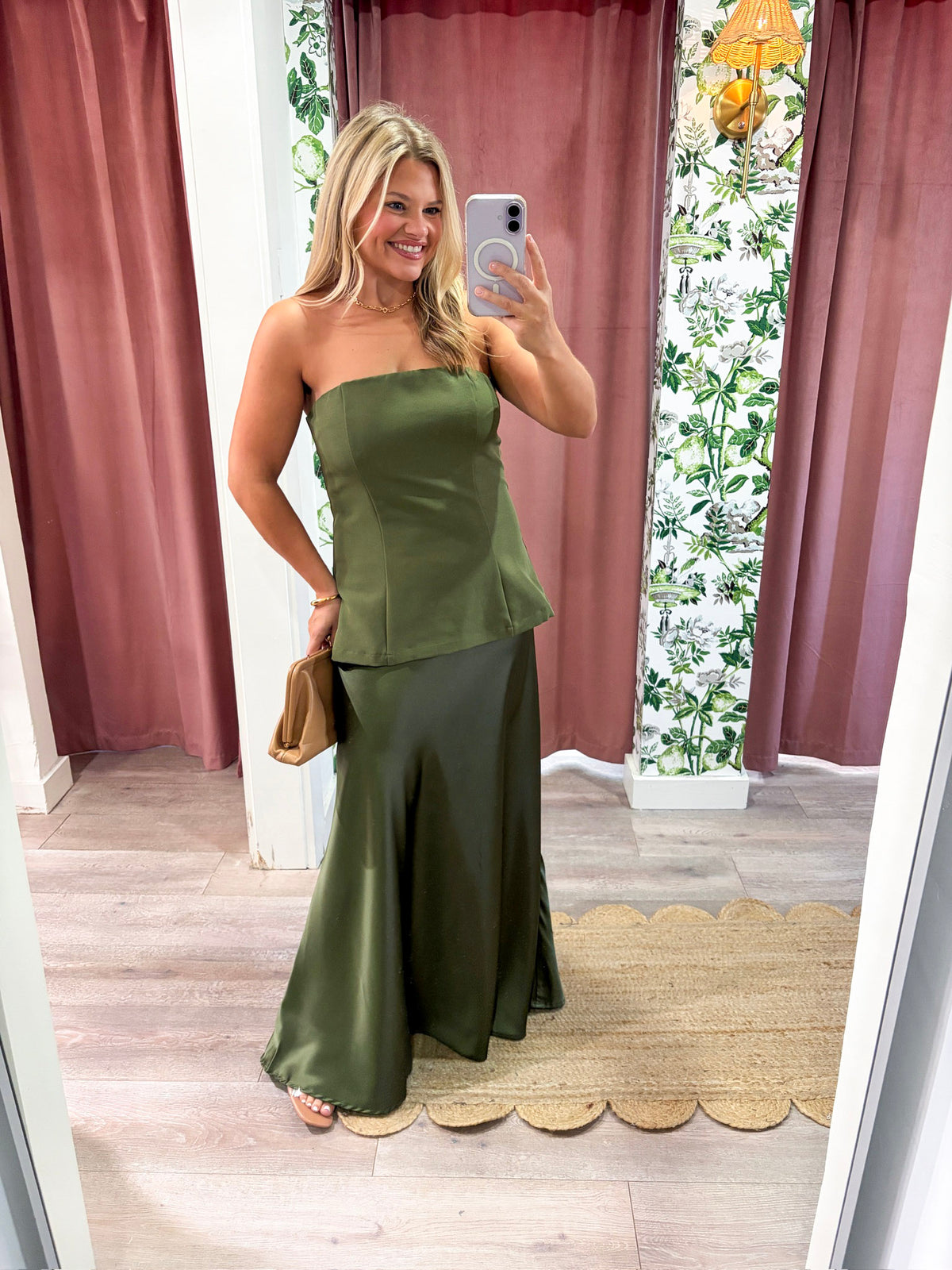 Satin Siren Maxi Dress-Olive