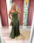 Satin Siren Maxi Dress-Olive