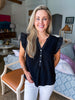 Ruffled Cap Sleeve Top-Black