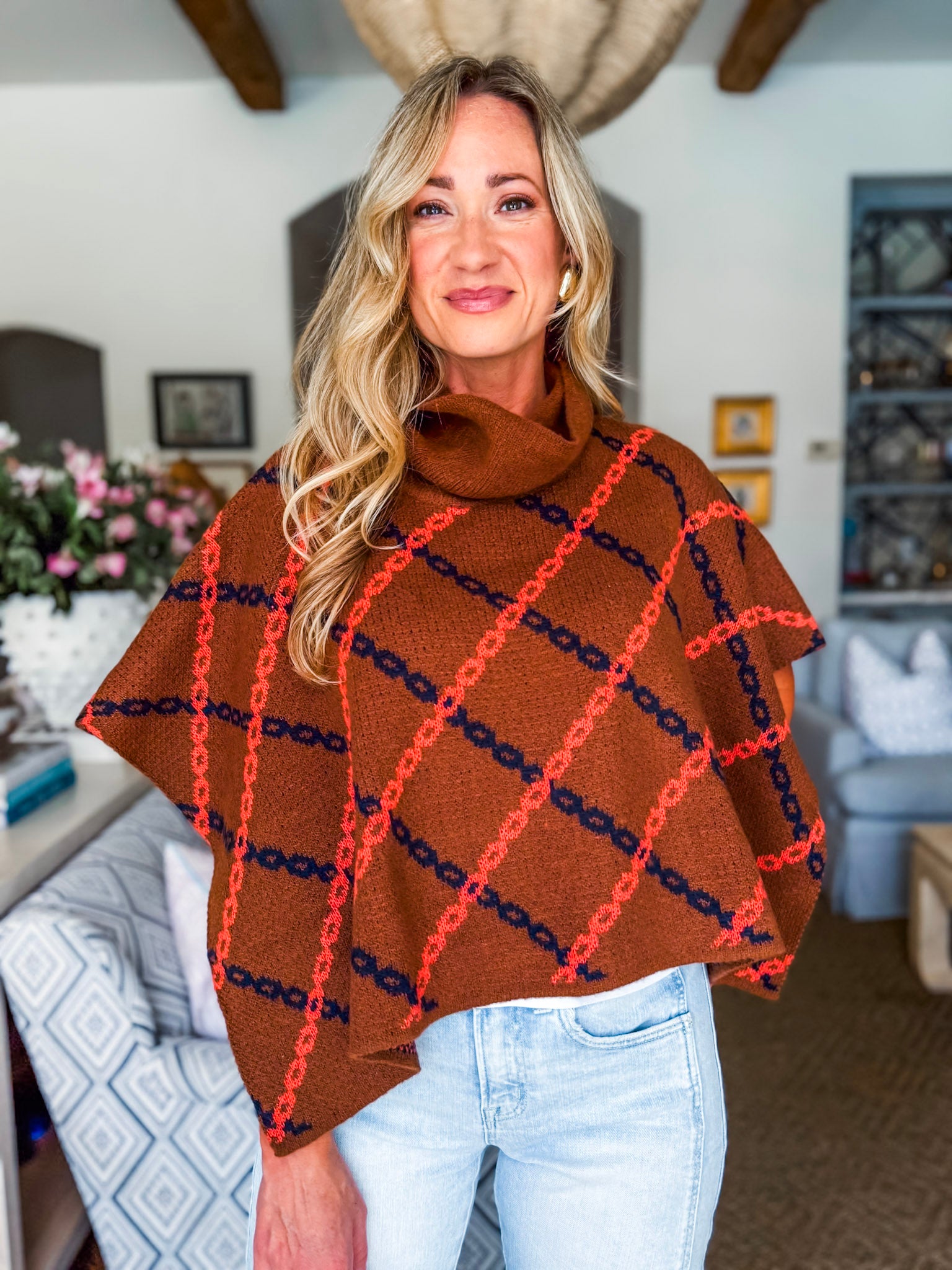 Chain Print Knit Poncho