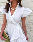 Avah Ruffle Wrap Mini Dress-White