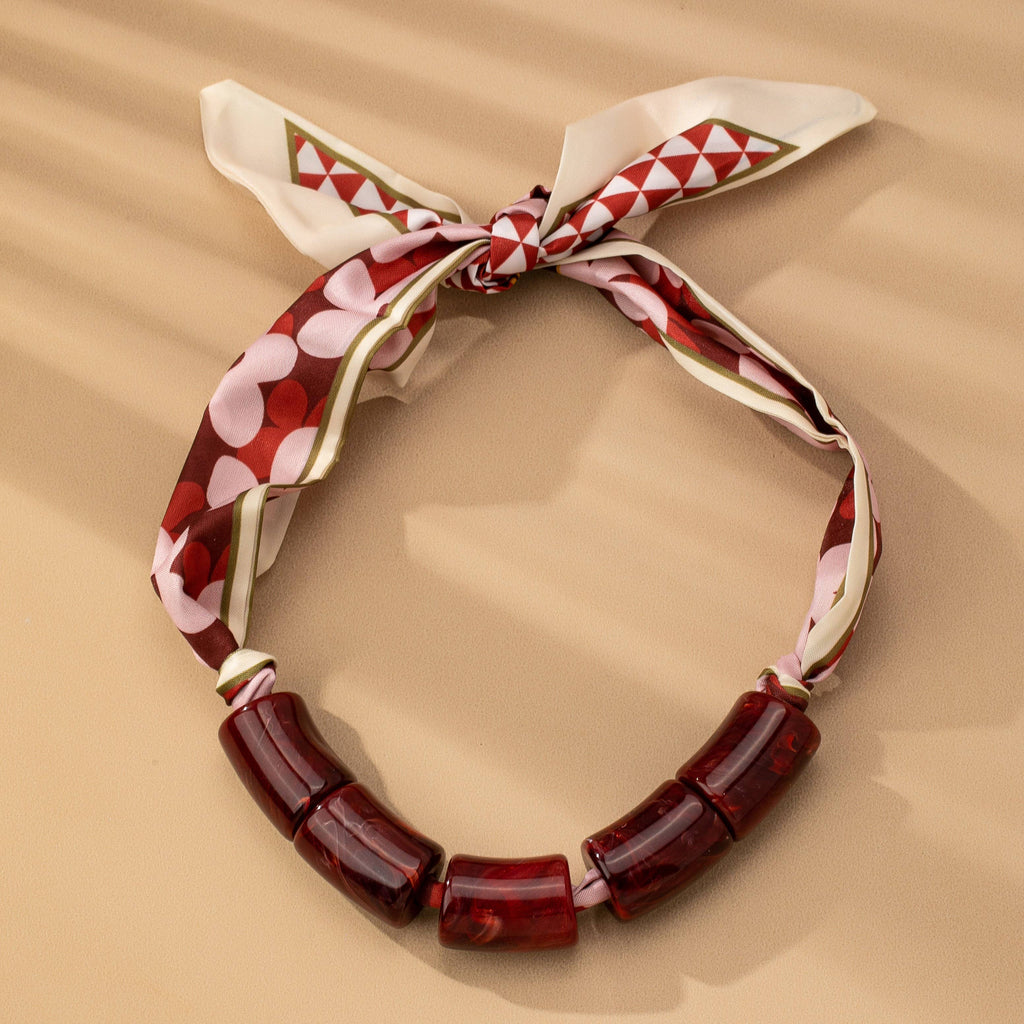 Loving Life Scarf Necklace-Red Marble