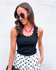 Scallop Wave Knit Top-Black