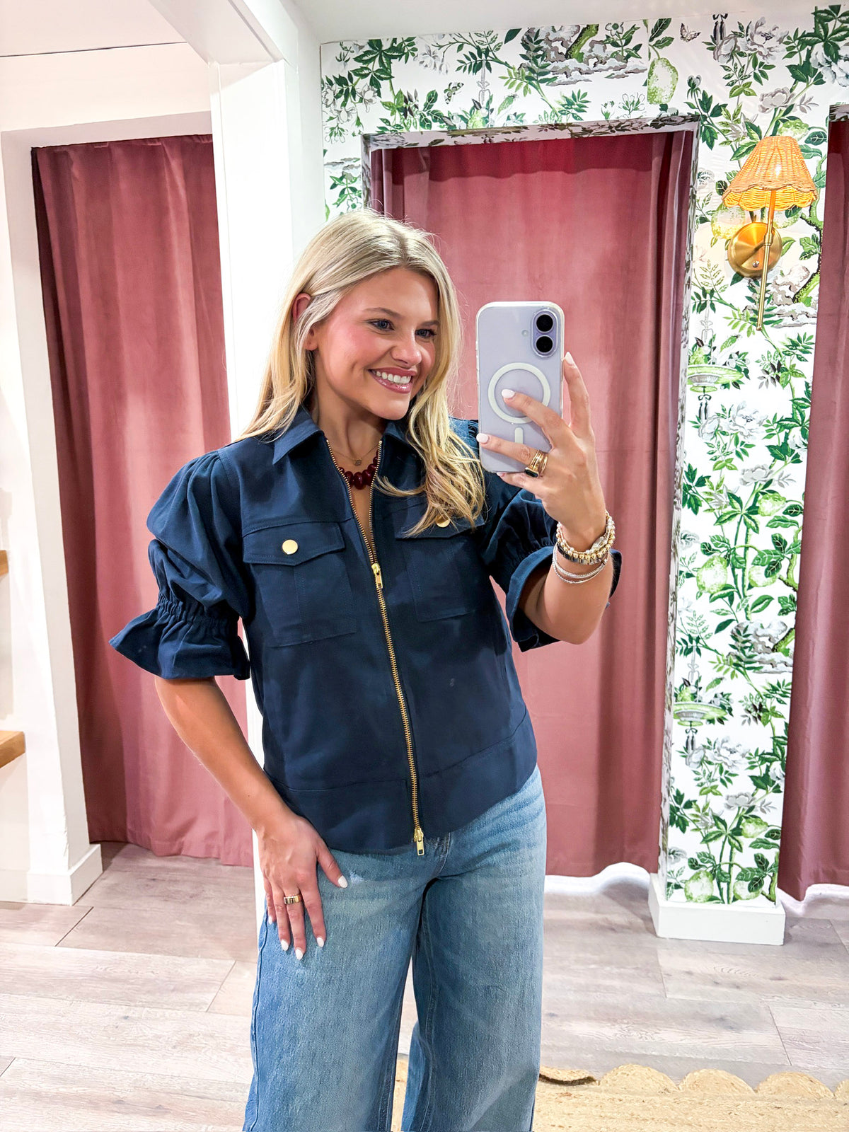 Seaside Zipper Front Jacket-Navy