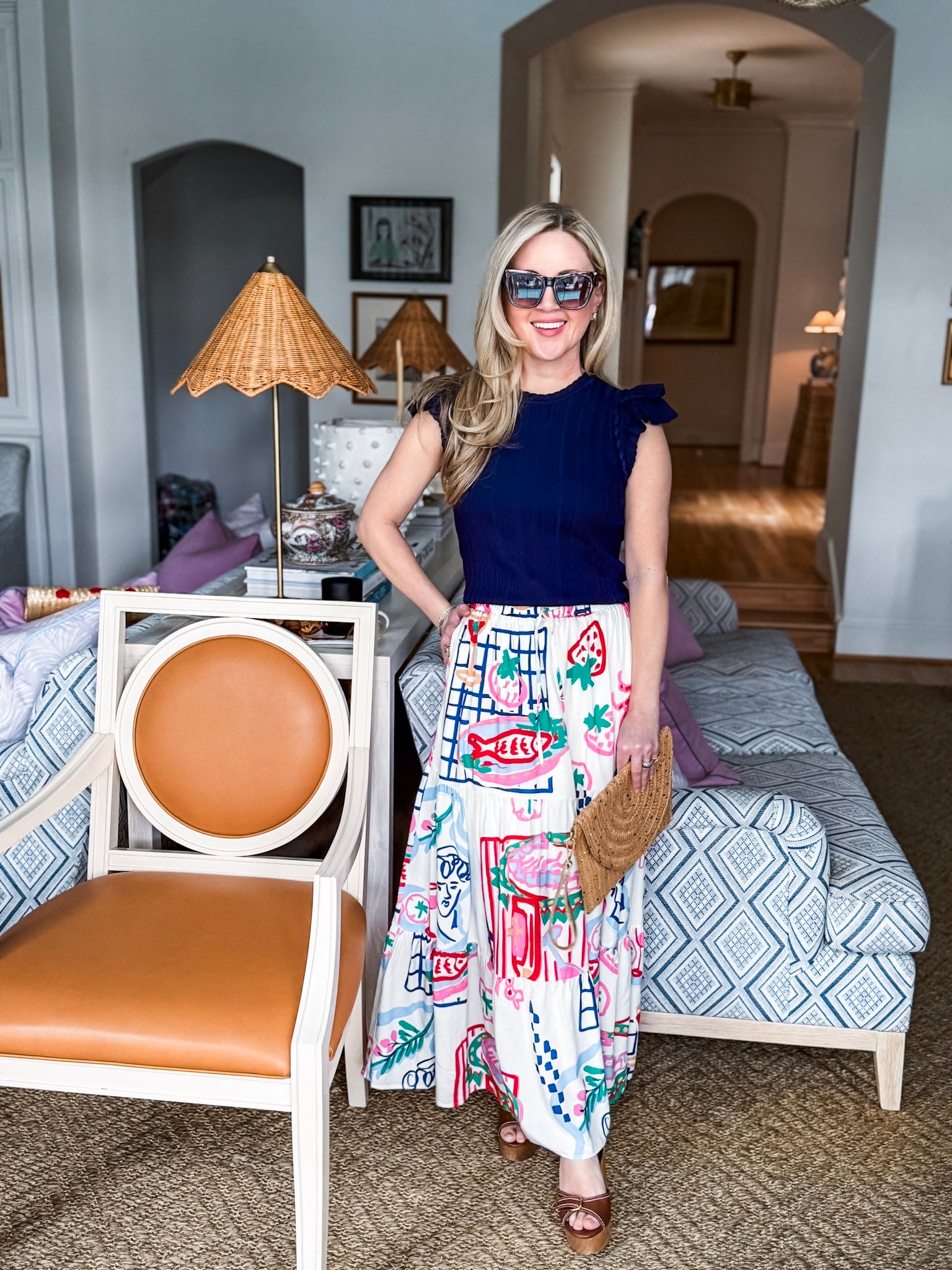 Paris Charm Ruffled Knit Top-Navy