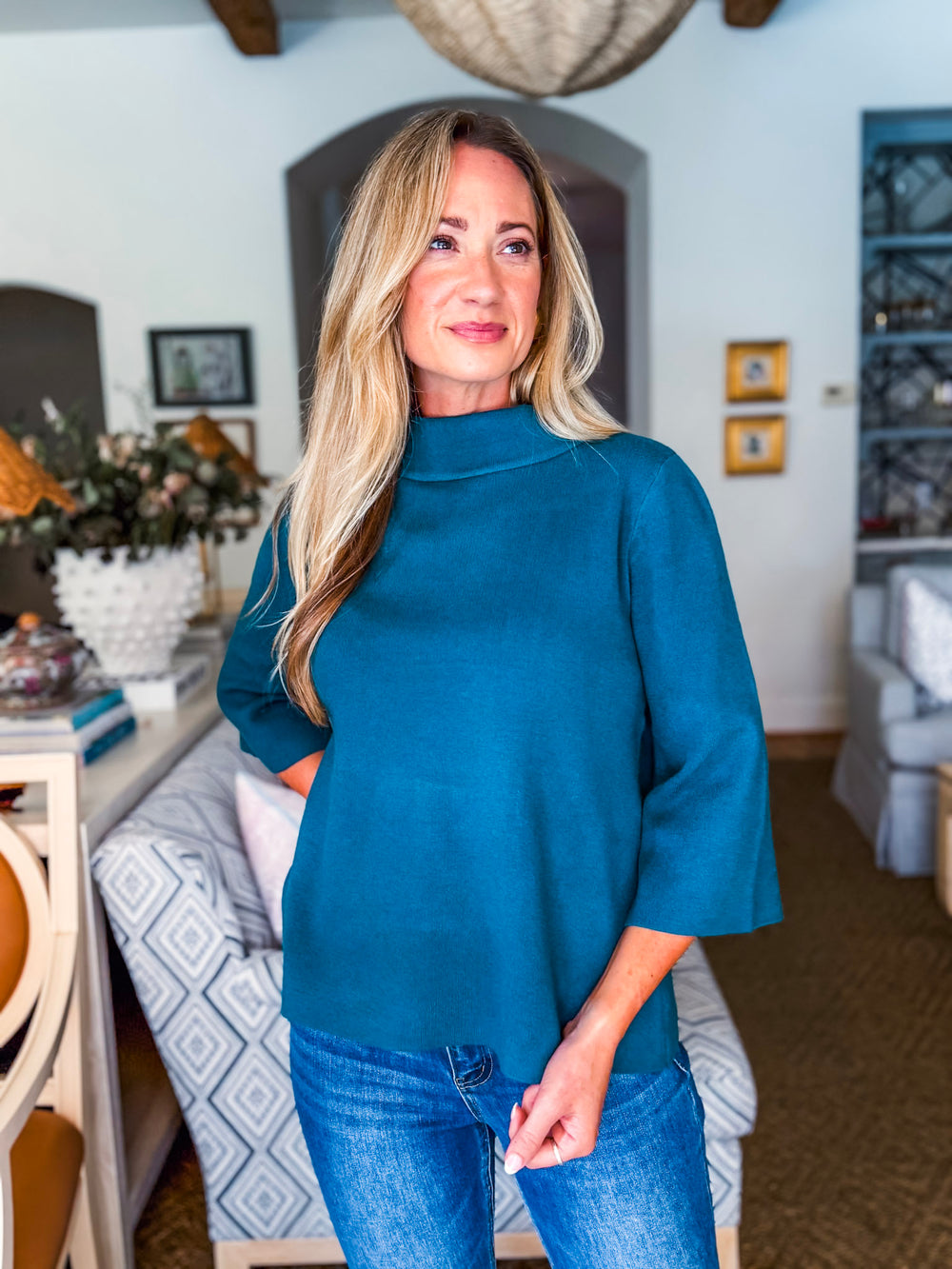 Sweet and Soft Pull Over Sweater-Teal Green