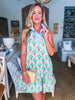 Retro Palms Mini Dress-Green