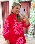 Isla Floral Baroque Dress-Red