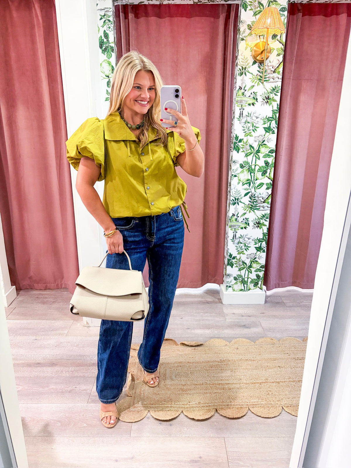 Alessia Puff Sleeve Top-Martini Olive
