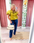 Alessia Puff Sleeve Top-Martini Olive
