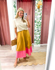 Fairmont Colorblock Skirt-Camel/Hot Pink