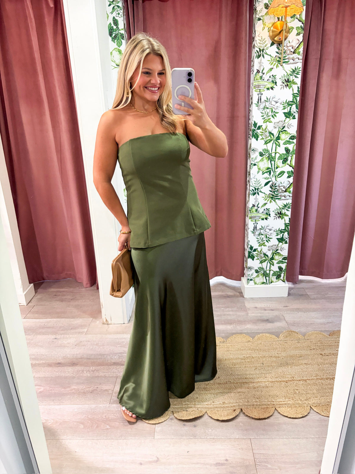 Satin Siren Maxi Dress-Olive