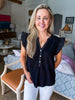 Ruffled Cap Sleeve Top-Black