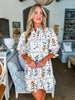 Floral Panel Mini Dress-Ecru