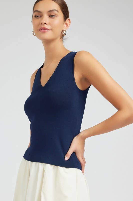 Finishing Piece Knit Tank-Navy