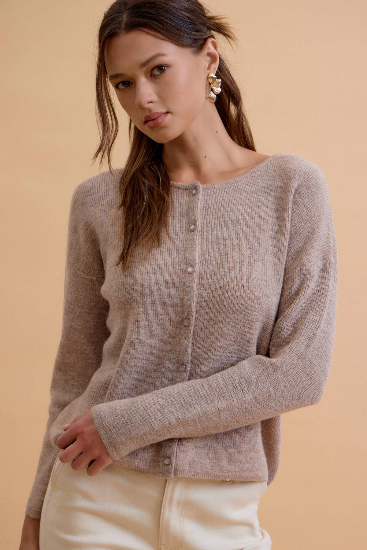 Gentle Days Ribbed Cardigan-Mocha