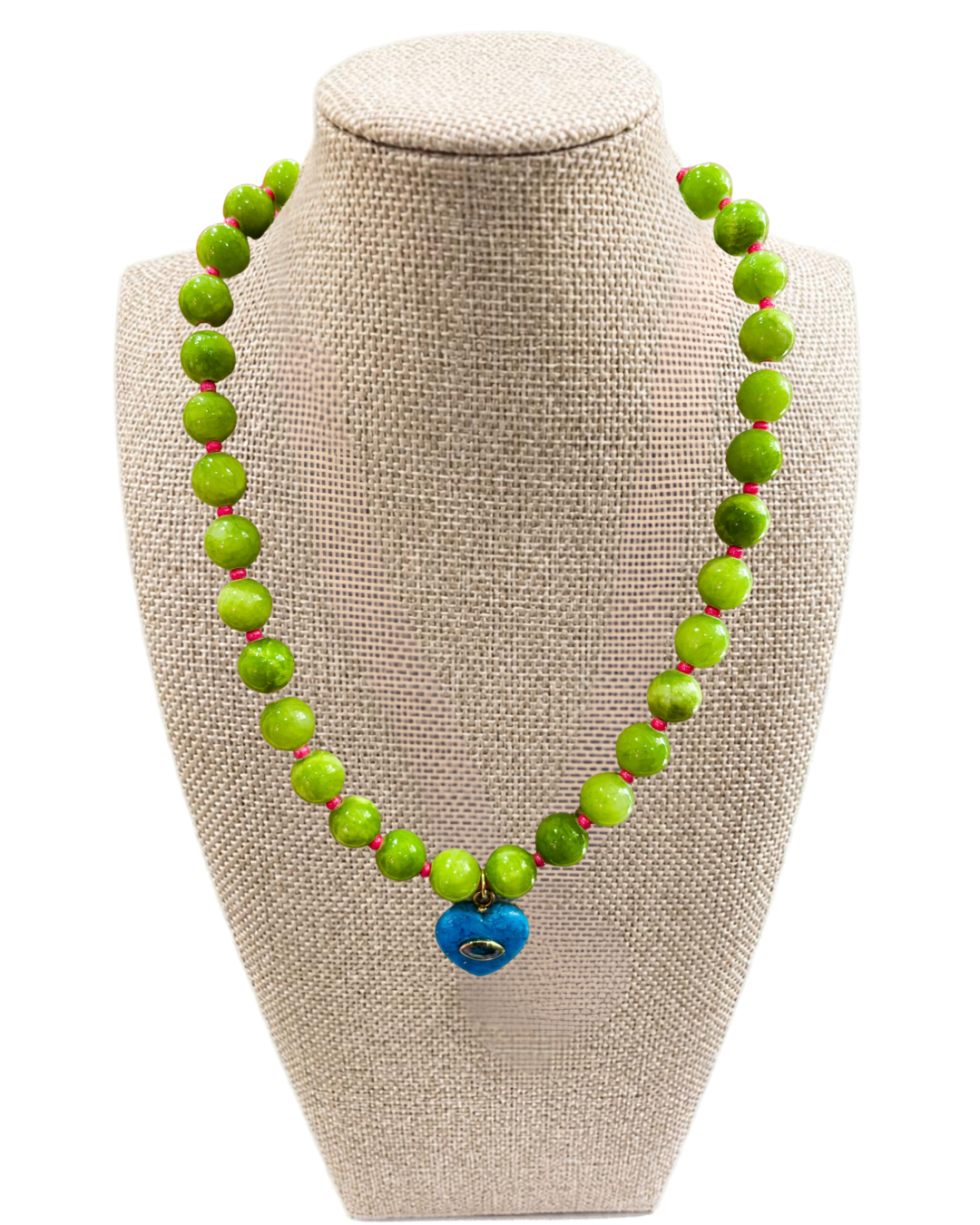 Candy Heart Beaded Necklace-Lime Pop
