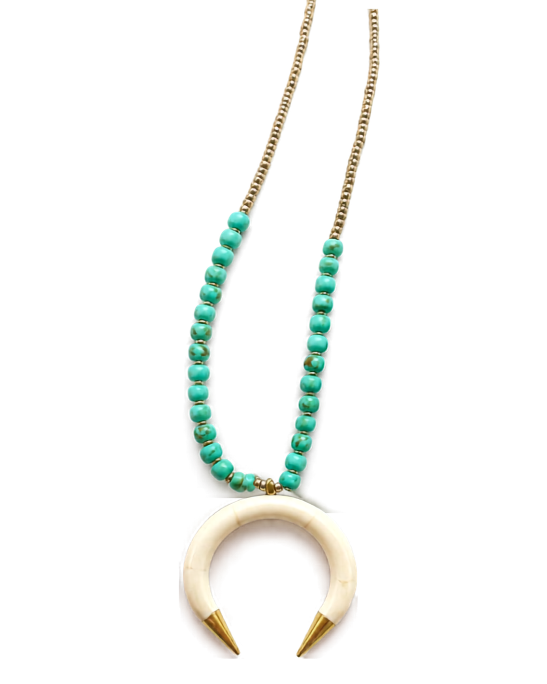Horn Beaded Necklace-Turquoise/Cream