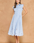 Garden Cutwork Embroidered Midi Dress-Chambray