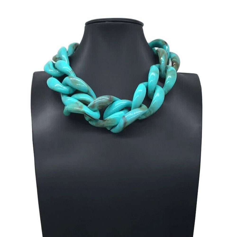 Chain Link Necklace and Earring Set-Blue