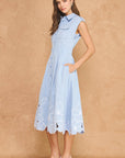 Garden Cutwork Embroidered Midi Dress-Chambray