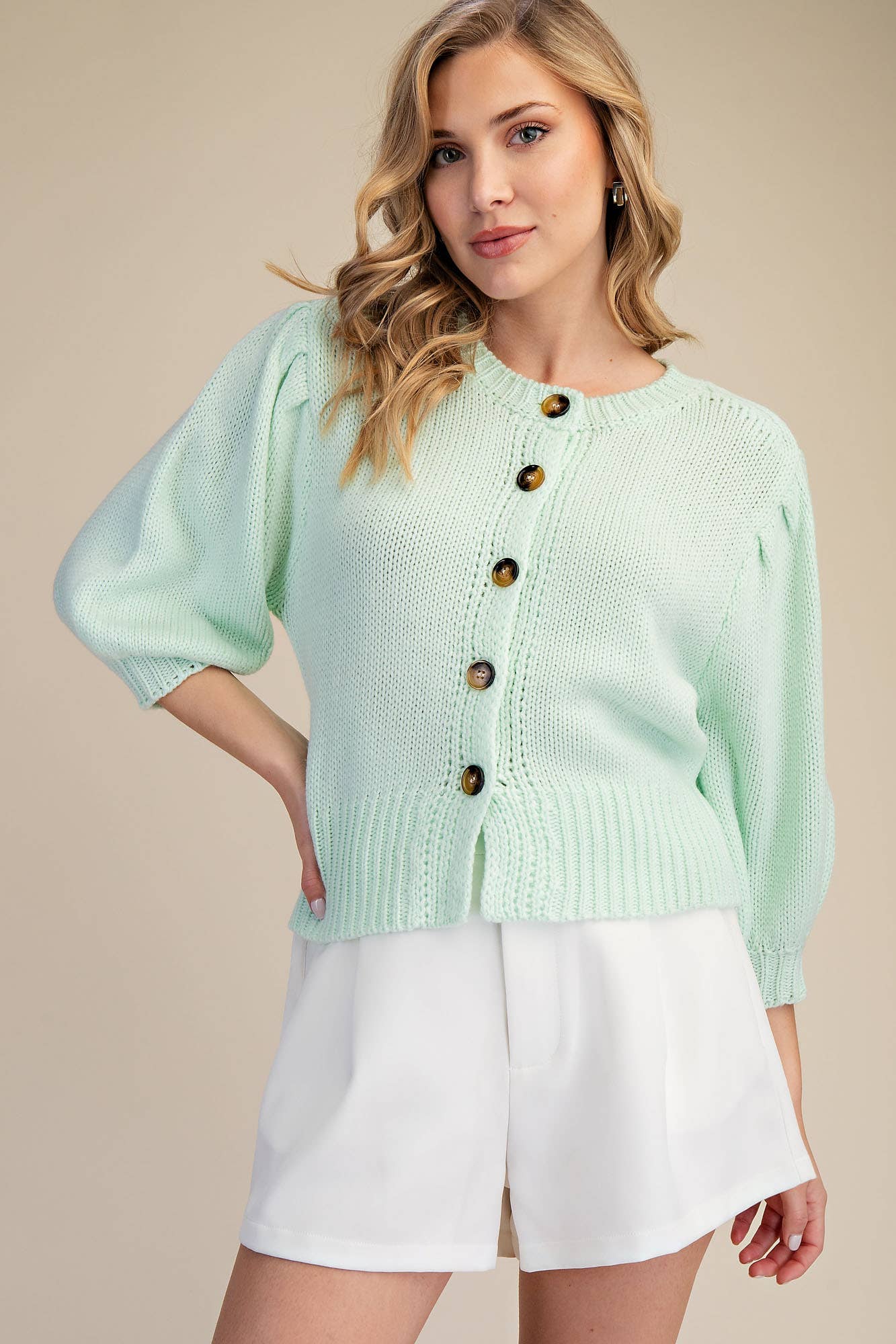 Travel Plans Button Down Sweater-Mint