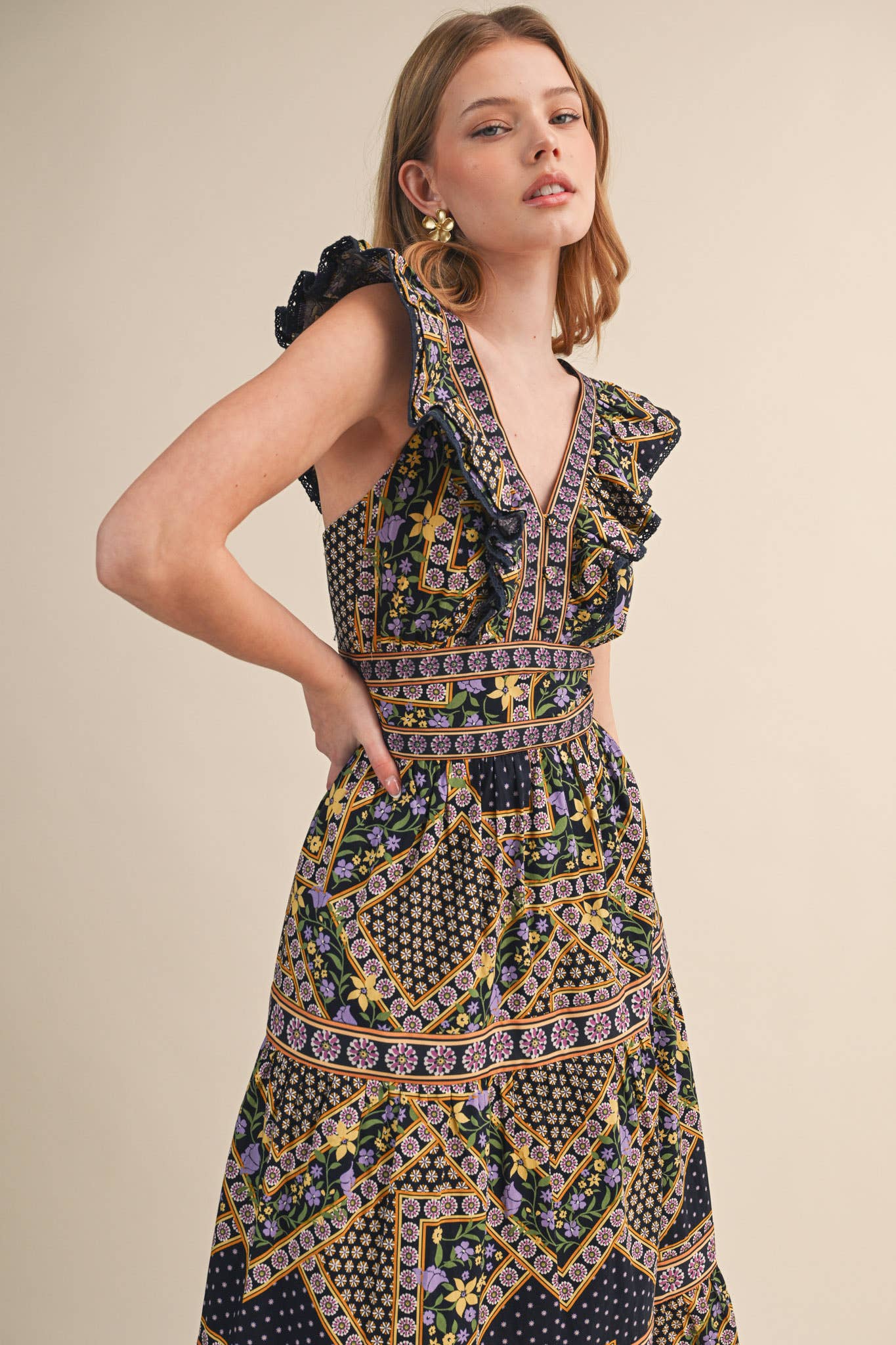 PREORDER: Sweet Spell Floral Midi Dress-Navy