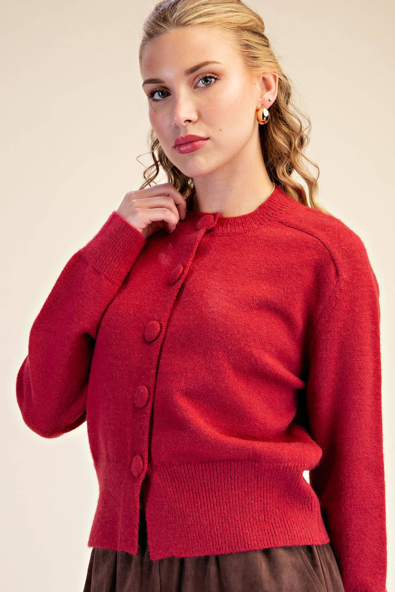 Fireside Cottage Cardigan-Cherry