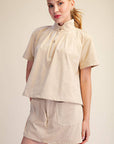 Lucille Stand Collar Top-Beige