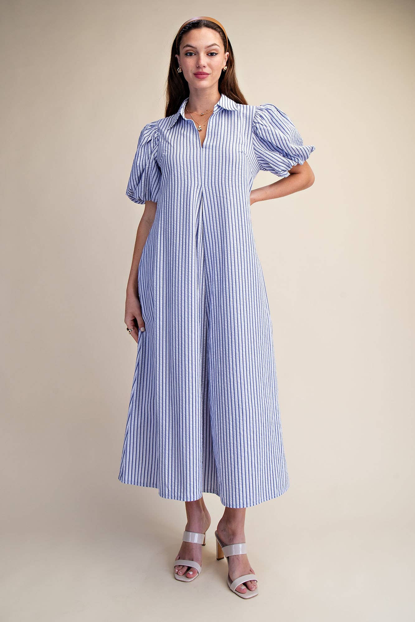 Nautical Grace Midi Dress-Blue