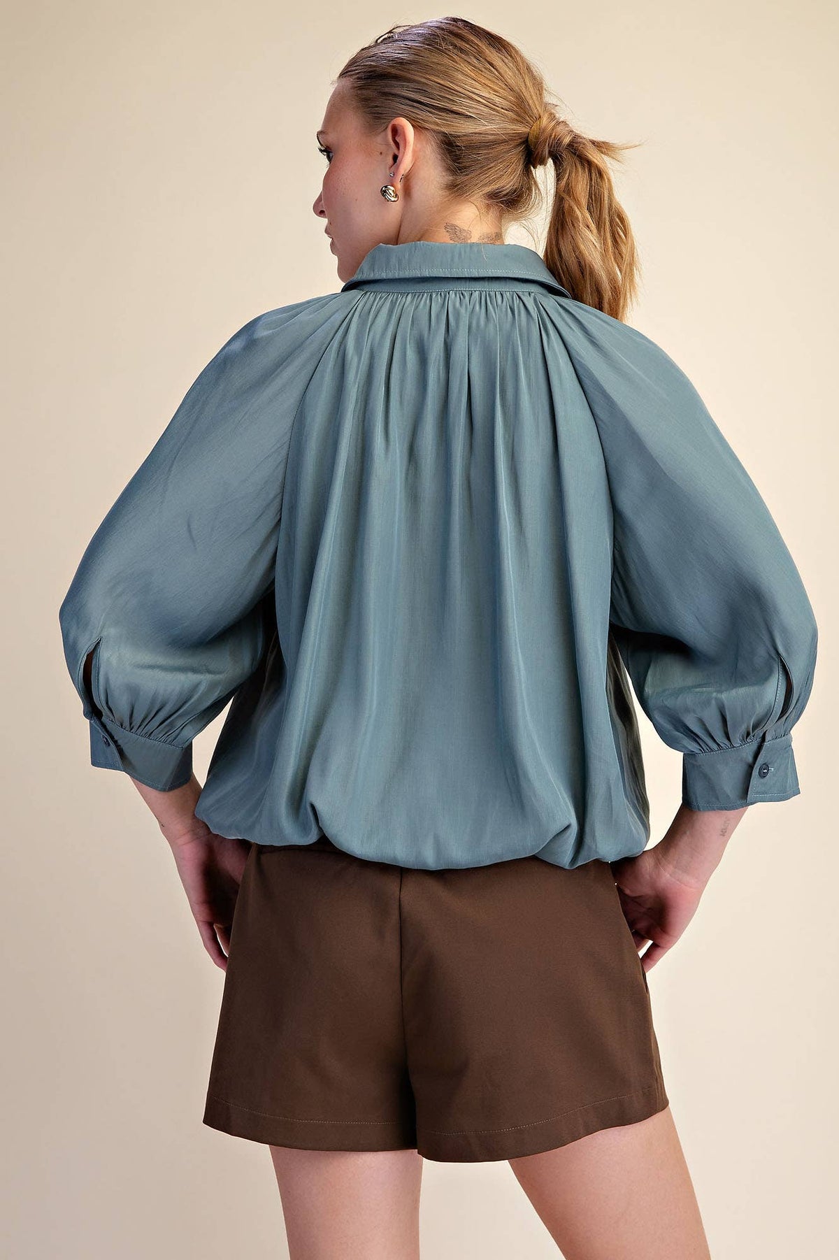 Yvette Puff Sleeve Top-Blue