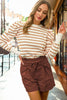 Preppy Charm Striped Top- Taupe