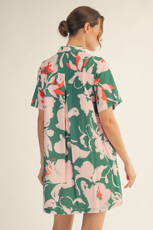 PREORDER: Tropical Paradise Floral Shirt Dress