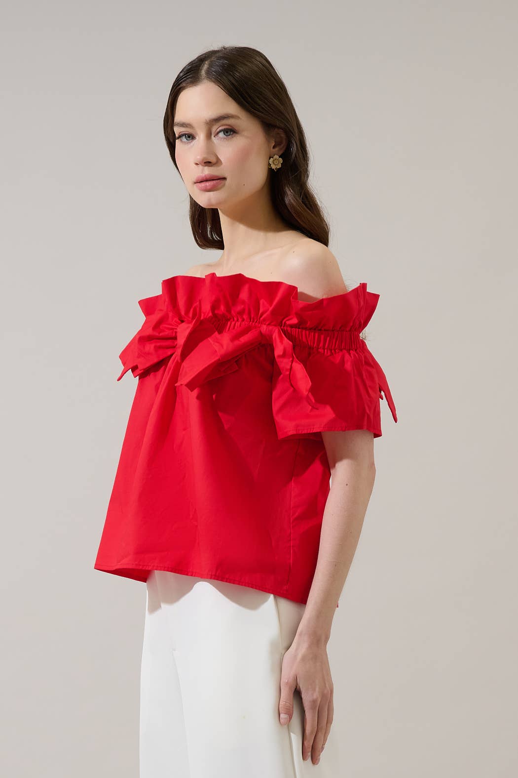 Great Night Off Shoulder Top-Red