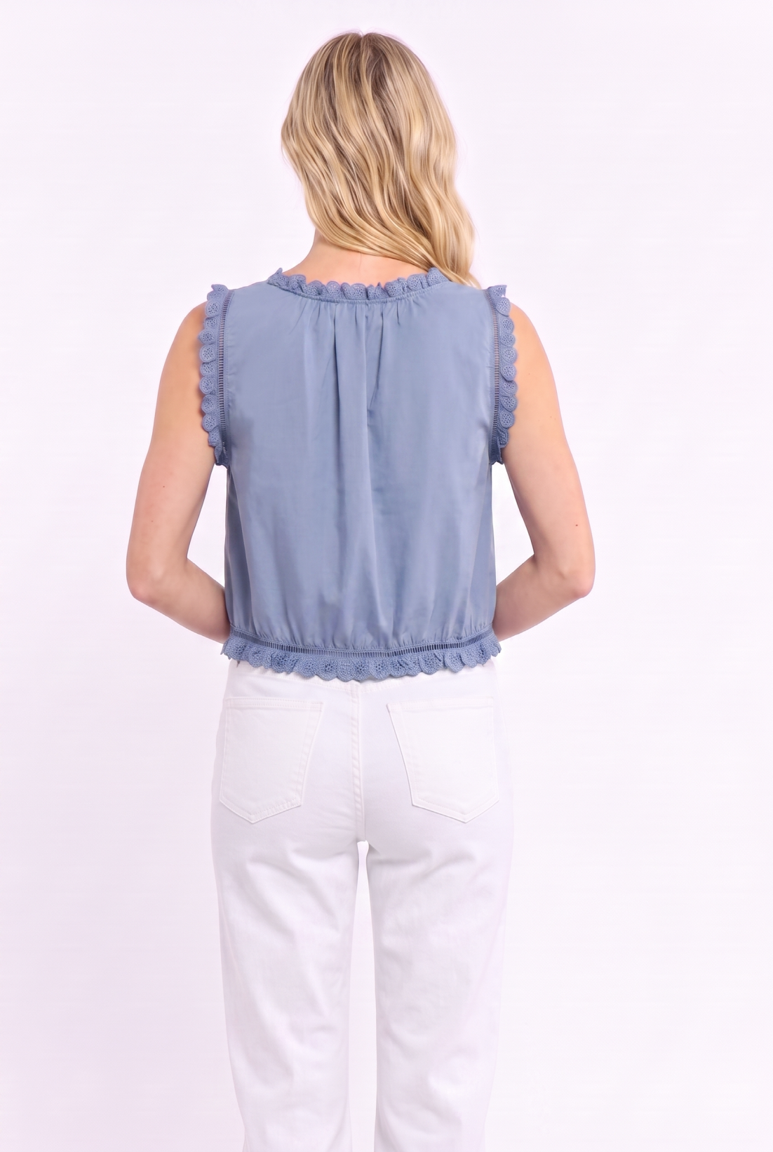 Vintage Grace Embroidered Top-Dusty Blue
