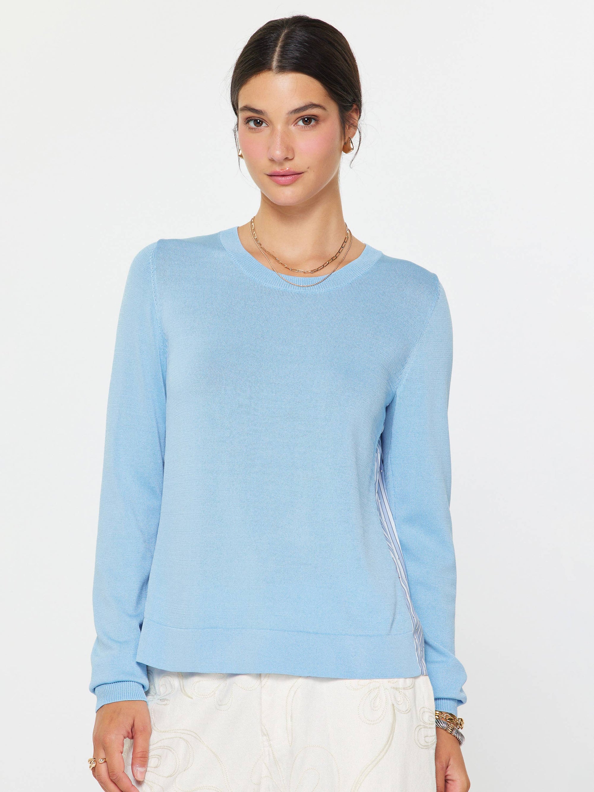 Breezy Stripes Mixed Media Top-Blue