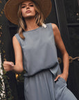Abroad Adventure Textured Pant Set-Dusty Blue