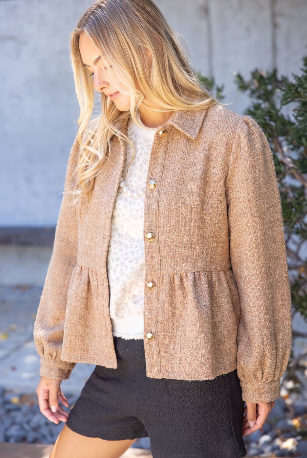 The Duchess Peplum Jacket-Tan