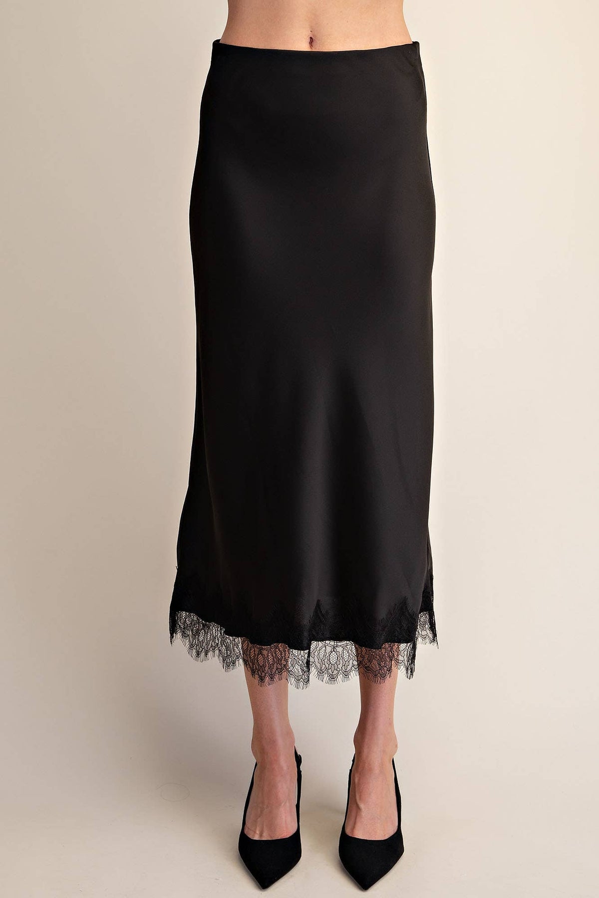 Lace Allure Midi Skirt-Black