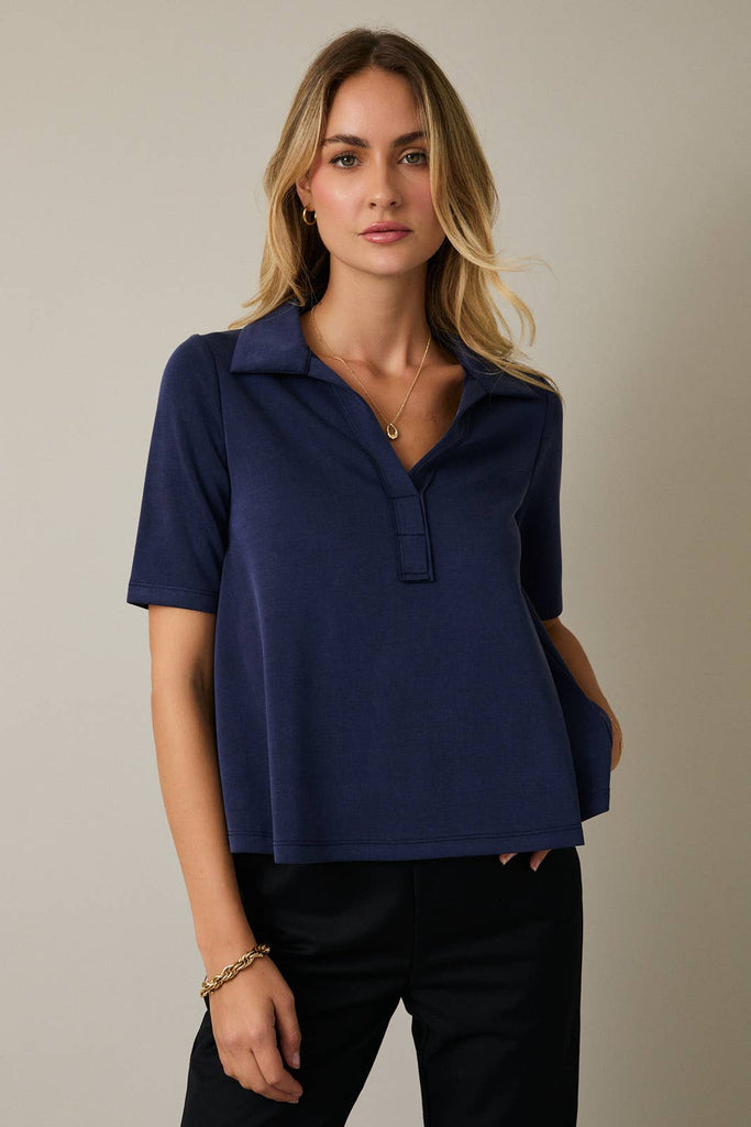 Office Chic Polo Top-Navy