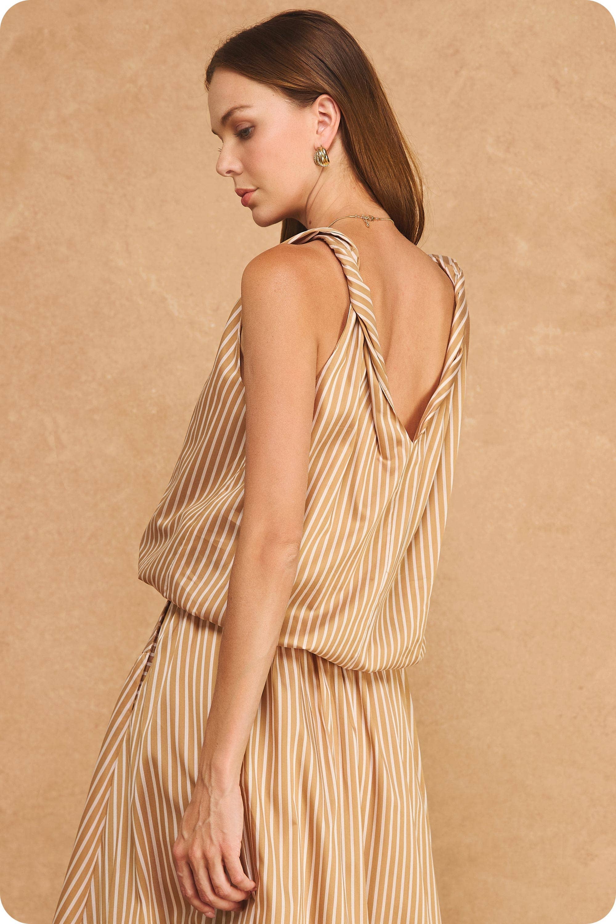 Breton Twisted Bubble Top-Tan/Blush