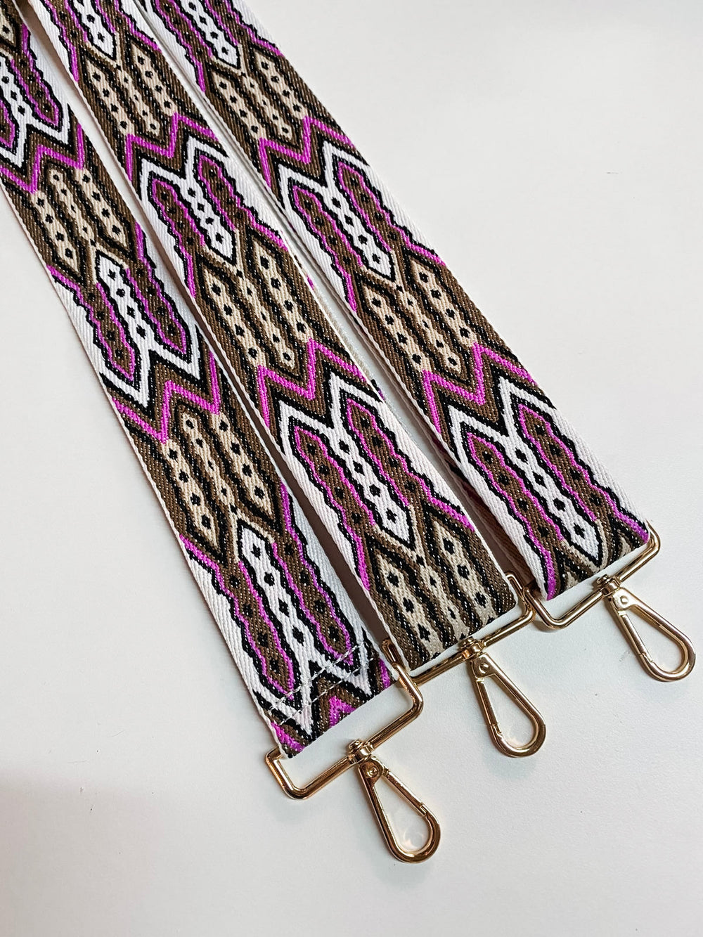 Mayan Print Bag Strap-White/Brown/Pink