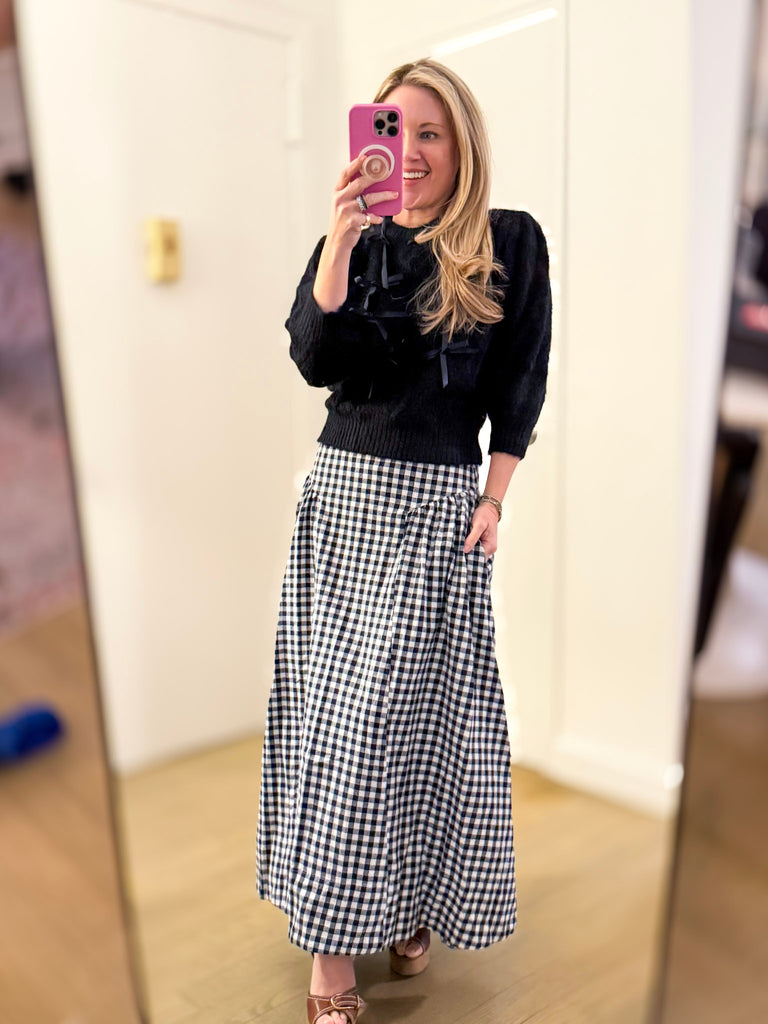 Gingham Check Midi Skirt