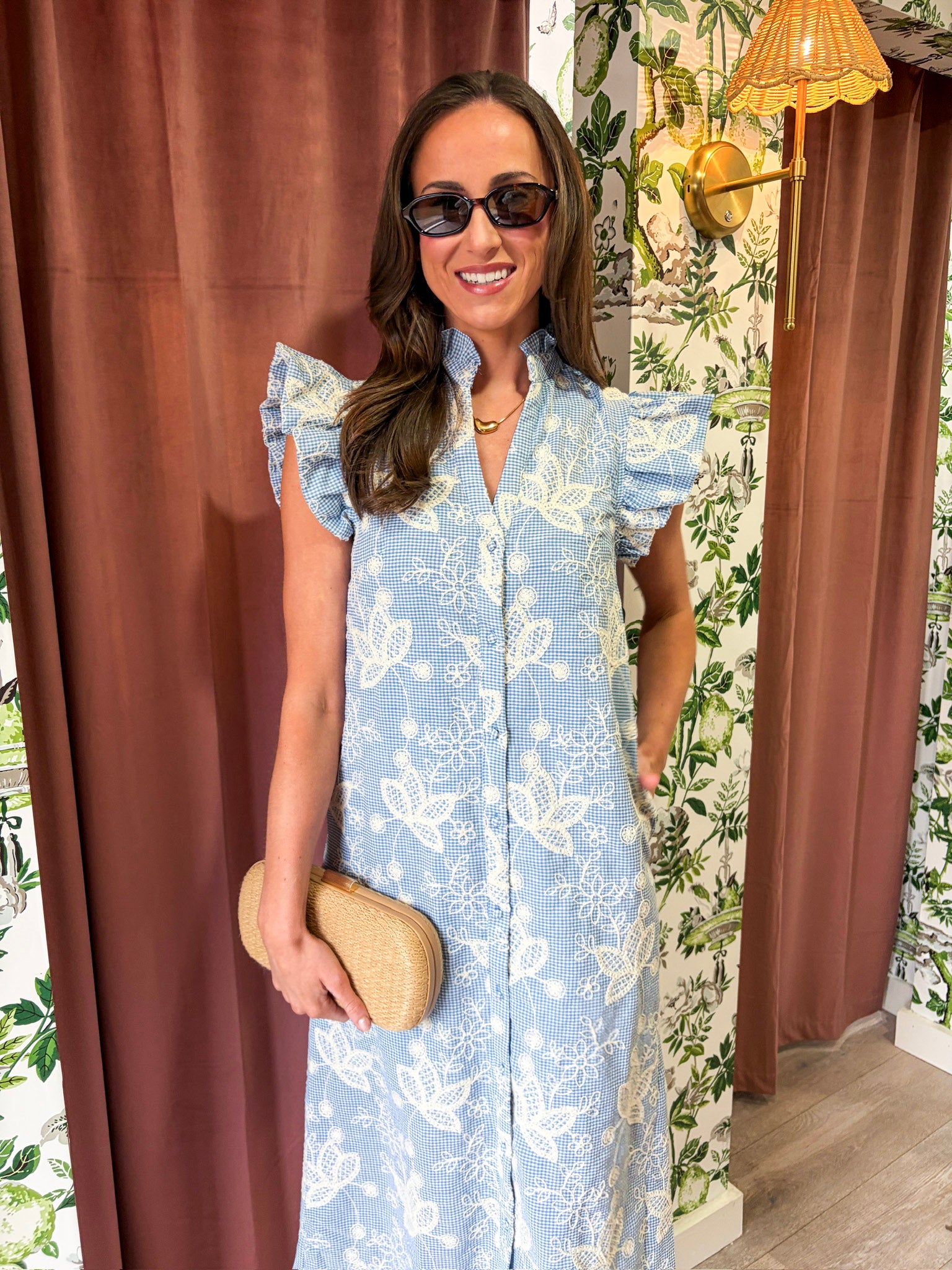 Willow Bloom Gingham Midi Dress-Blue