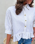 Mattie Striped Ruffle Hem Top-Khaki