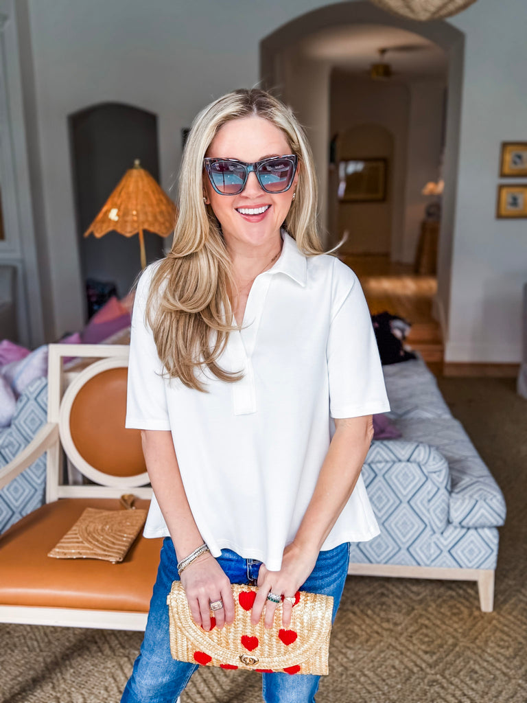 Office Chic Polo Top-Off White