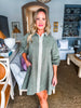 Catching Attention Denim Dress- Ash Olive