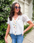 Steps Beach Embroidered Ruffle Top